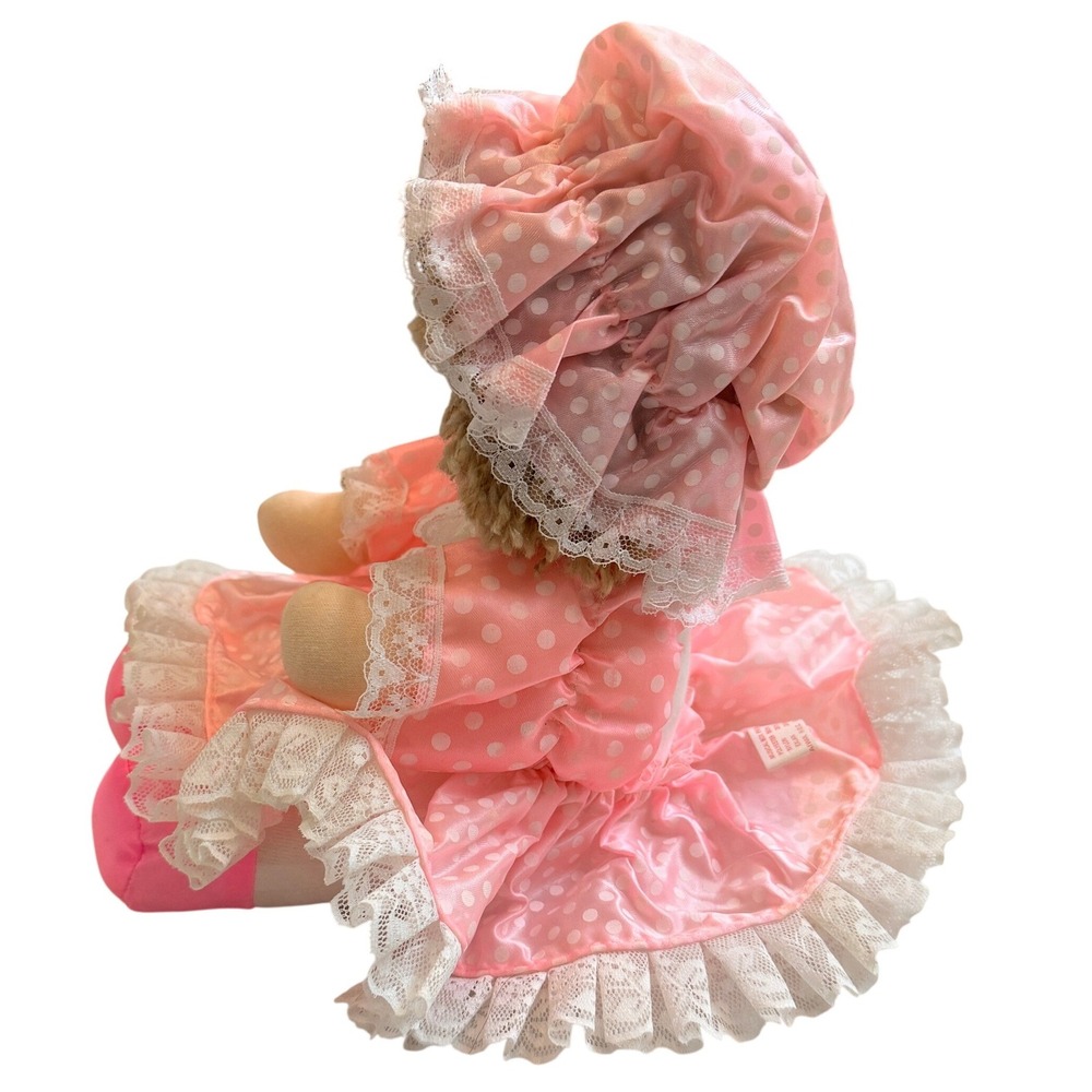 Vintage Poter 1986 Musical Doll Wind Up Moving Neck Pink Polka Dot Lace Toy Kids - Picture 3 of 8